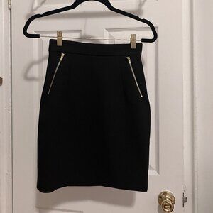 H&M Black Pencil Skirt Gold Zipper Detail Size 4